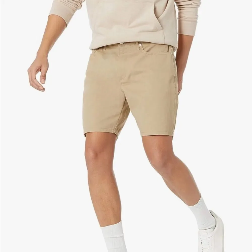 2 Colors Available Amazon Essentials Men's Straight-Fit 7" In. Stretch 5-Pocket - Picture 2 of 5